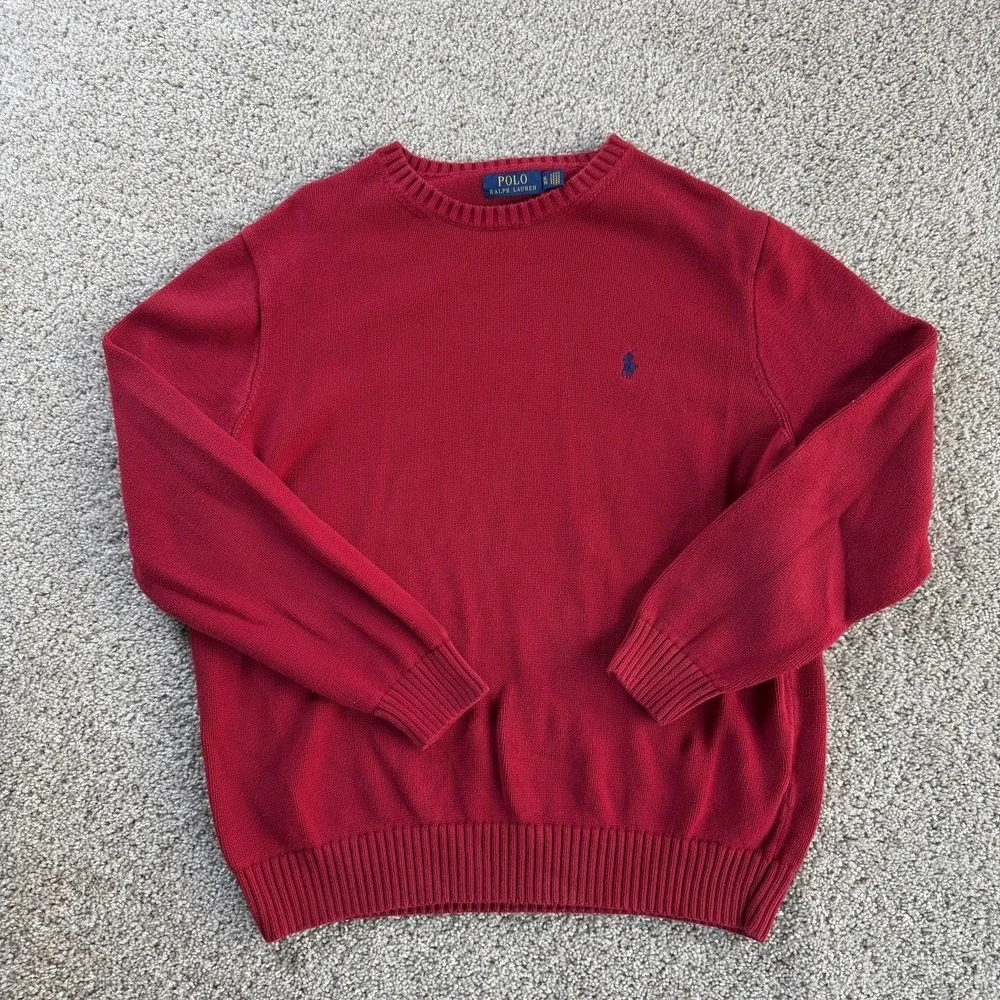 Polo Ralph Lauren Sweater Mens XL Red Tight Knit Crewneck Pullover Logo